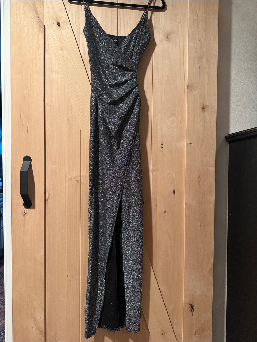 Windsor Black Sparkle Maxi Slip Dress with Side Slit